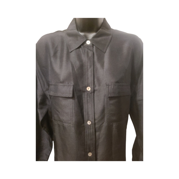 100% Silk Black Button up Oversized Medium Shacket top Vintage EUC - Picture 3 of 8